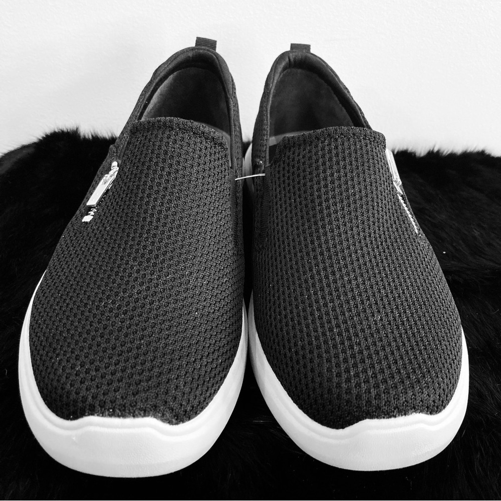 RYKA Sz 9.5W Surround Fit Slip  On Chunky Heel Canvas Animal Print Zipper Shoes